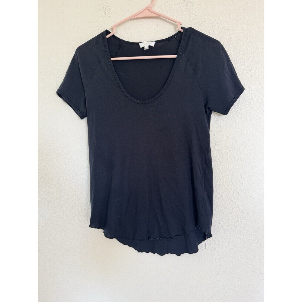 Aritzia Wilfred Black Ruffle Scoop neck Casual Top Basic Shirt Size XS Preppy